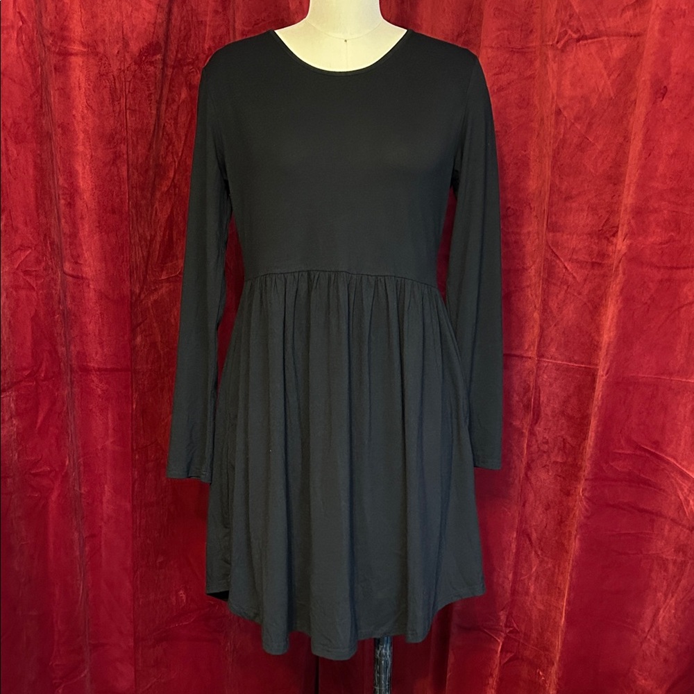 Longyuan Simple Black Long Sleeve Dress